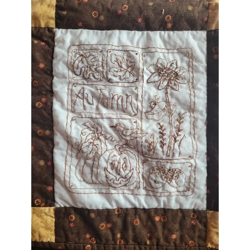 Embroidered Four Seasons Quilted Wall Hanging Handmade Winter Fall